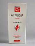 Box of Acnedip cream with UZM logo on a gray background