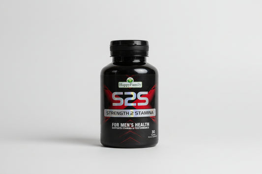 Supplement bottle labeled 'S2S' for men's health on a textured surface.